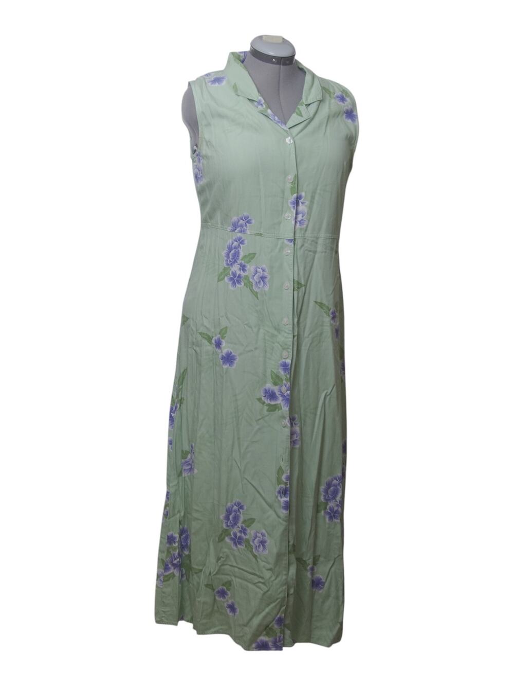 Original Island Sport Mint Green Blue Floral Button Front Maxi Dress Sz 14